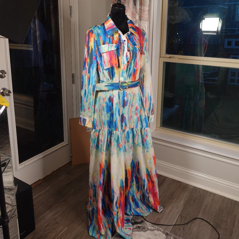 watercolor printed maxi dress NWT